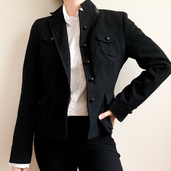 Akris Punto Jackets & Blazers - Akris Punto | Wool Leather black Military Blazer 8